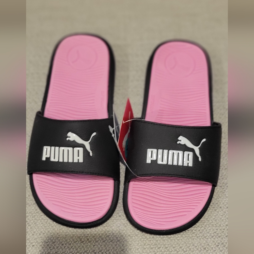 Puma Black and Pink Comfort Slides